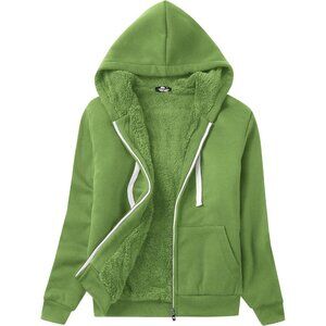 Women's Kelly Green Hoodies Jacket Coat Winter Sweatshirt Fleece Lined Zip Up